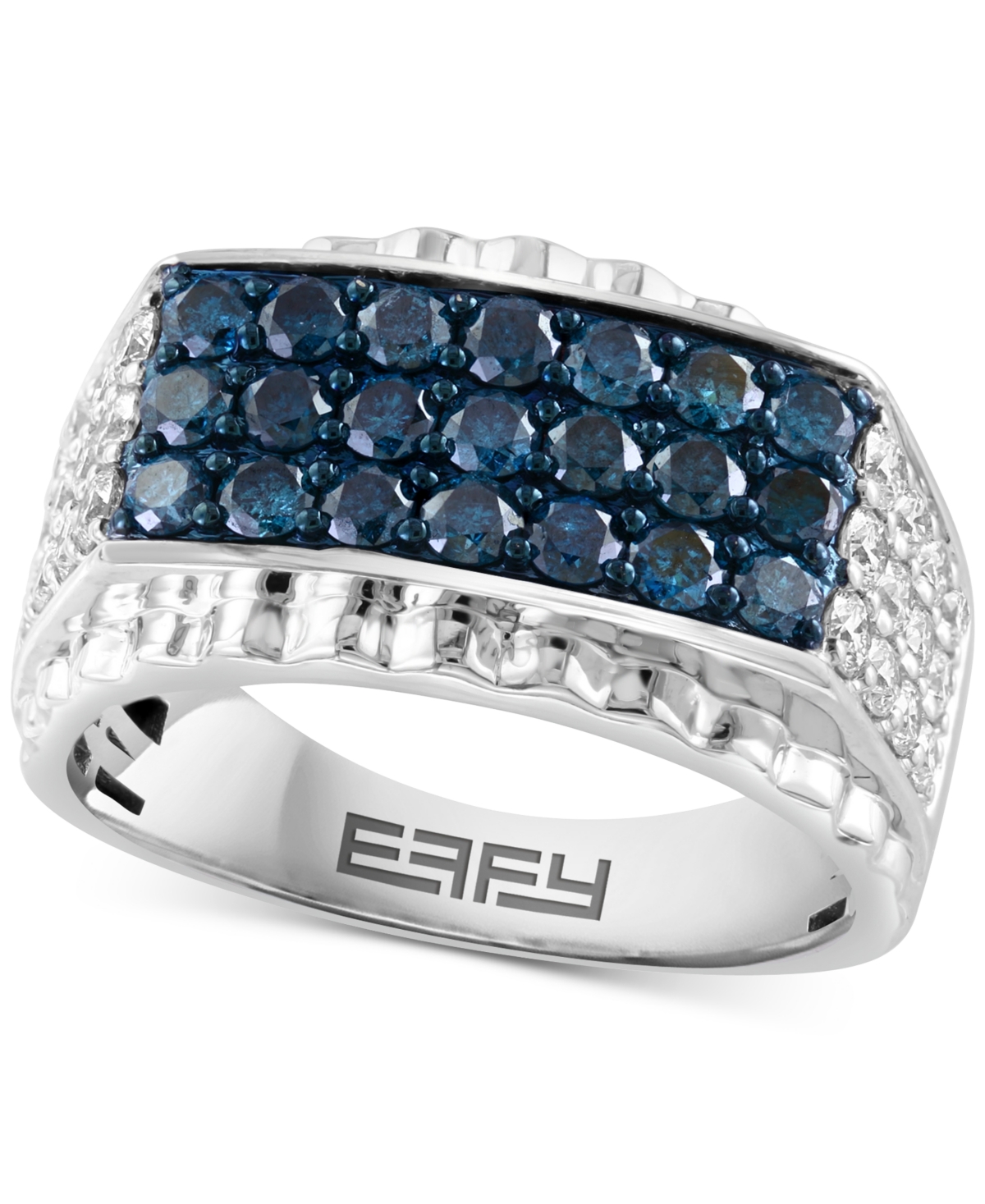Effy Collection Effy Men's Black Diamond (1-1/4 Ct. T.w.) & White Diamond (3/4 Ct. T.w.) Cluster Ring In 10k White G In Blue Diamond