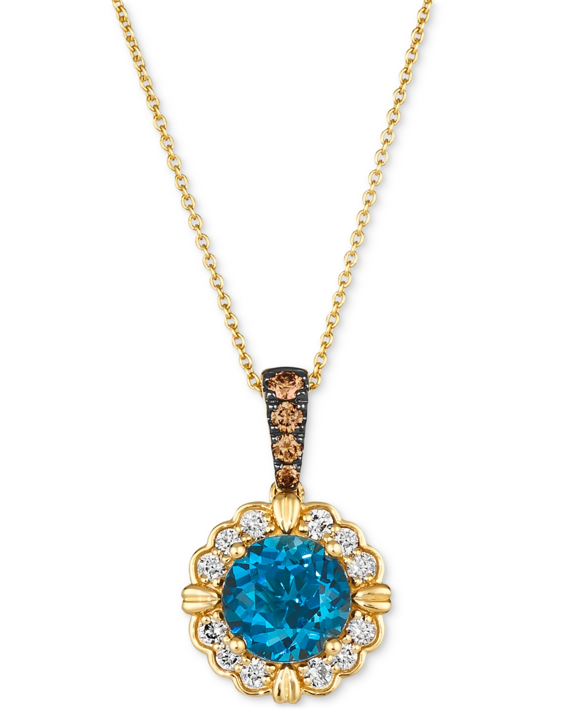 Le Vian Deep Sea Blue Topaz (2 Ct. T.w.) & Diamond (3/8 Ct. Tw.) Halo Flower Adjustable 20" Pendant Necklace