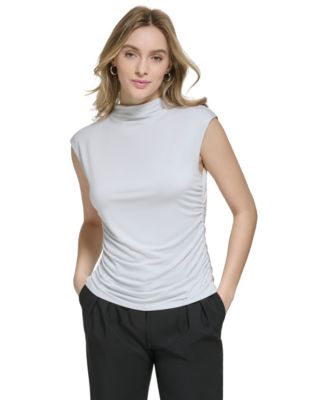 Calvin Klein - Women's Ruched Sleeveless Mock-Neck Top