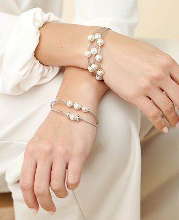 Honora - Cultured Freshwater Pearl (8-9mm) Bangle Bracelet in Sterling Silver
