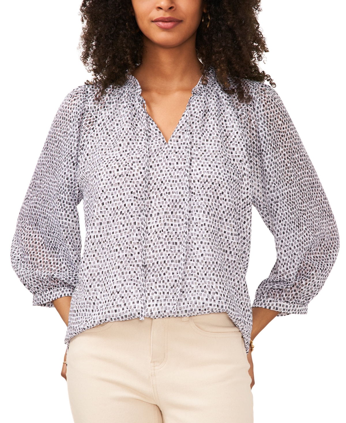 VINCE CAMUTO WOMEN'S V-NECK LONG SLEEVE PEASANT BLOUSE