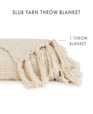 Slub-Yarn Lightweight Fringed Throw, 60" x 50"