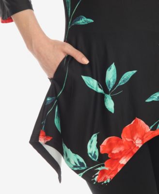 Women's Floral Printed Cold Shoulder Tunic Top