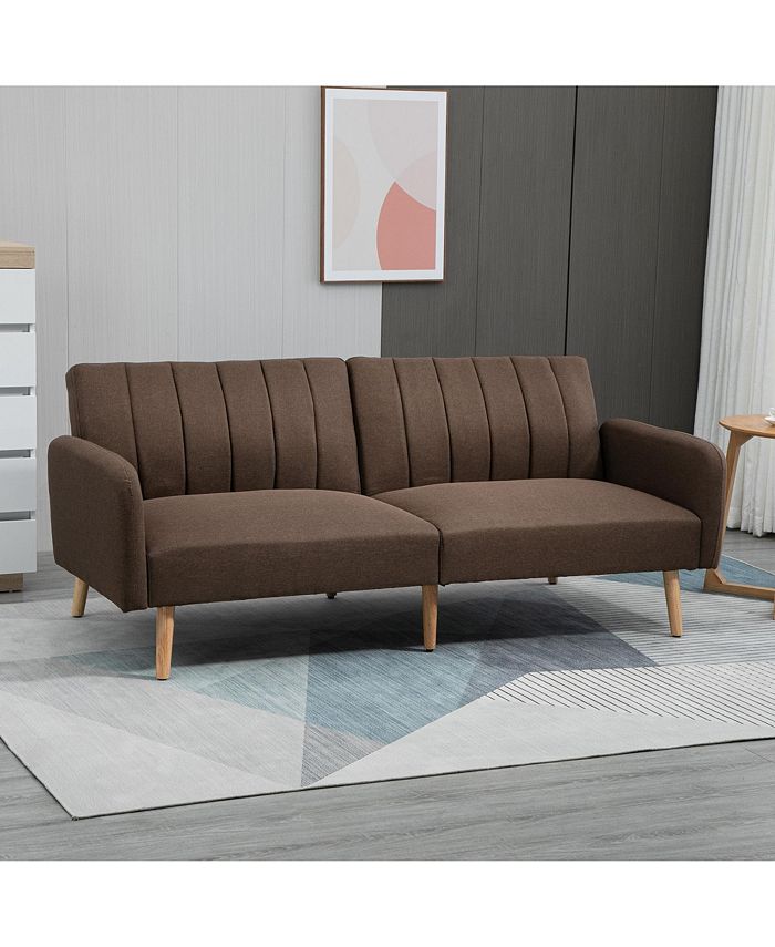 Two Seater Sofa Bed, Convertible Futon Couch Bed, Linen