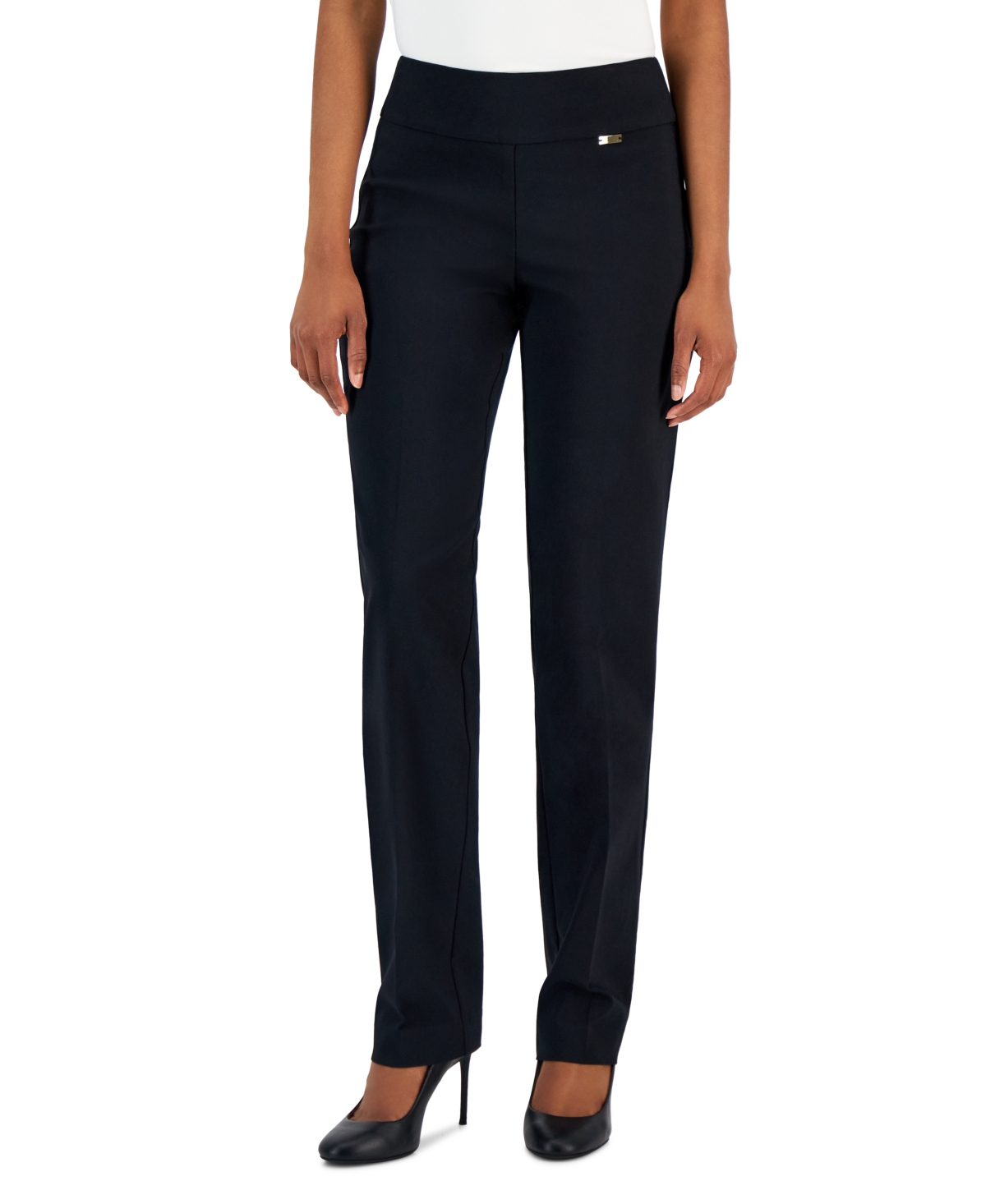 Inc International Concepts Petite Straight-leg Pull-on Pants, Created For Macy's In Deep Black