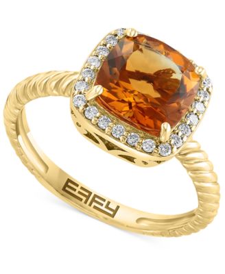 EFFY Collection - Citrine (2 ct. t.w.) & Diamond (1/8 ct. t.w.) Halo Ring in 14k Gold