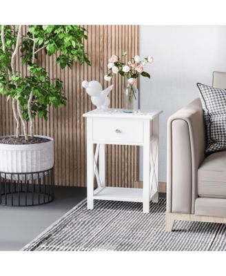 22" Traditional Wood Accent End Table With Storage Drawer, Flat