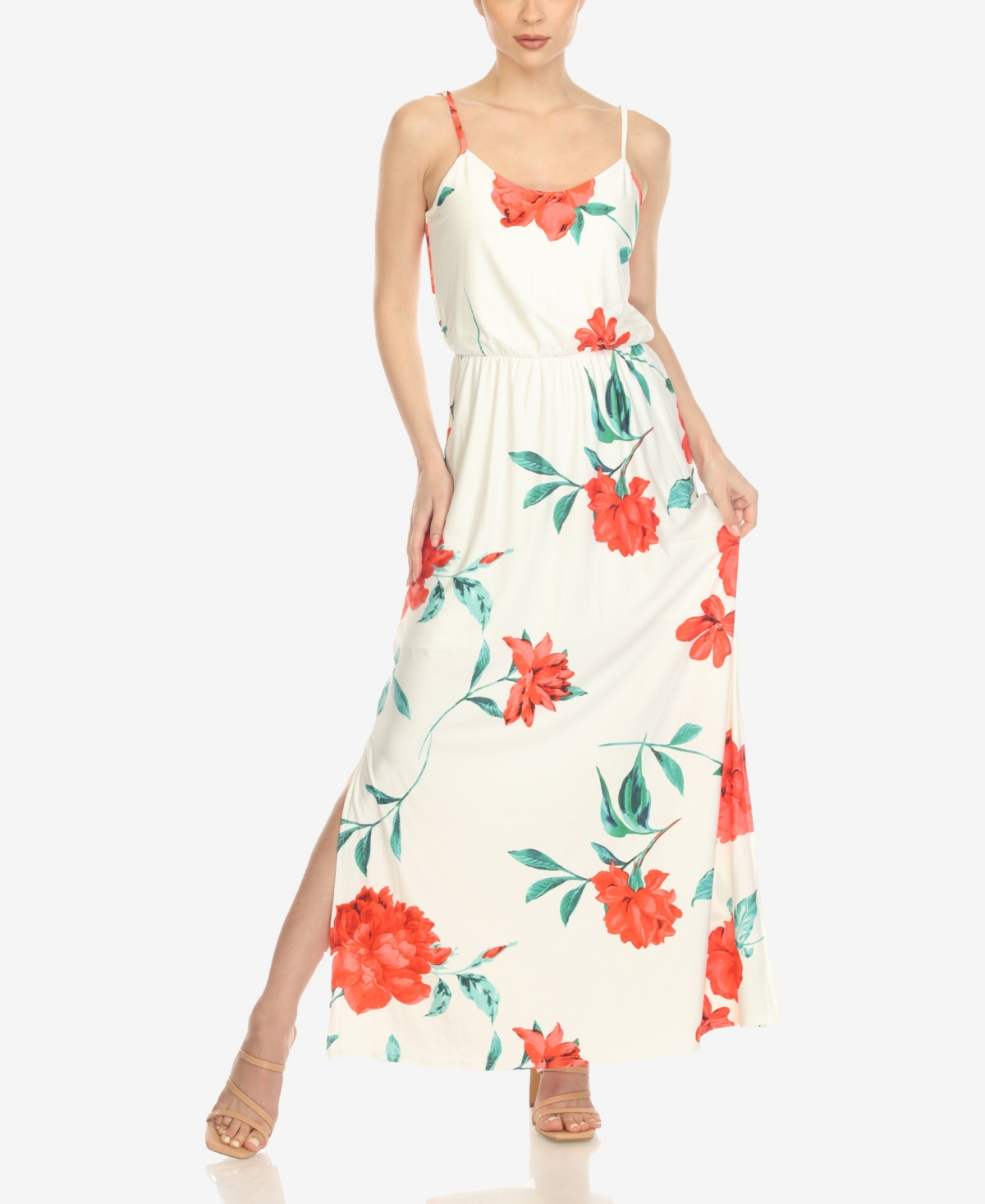 White Mark Plus Size Floral Strap Maxi Dress In White/red