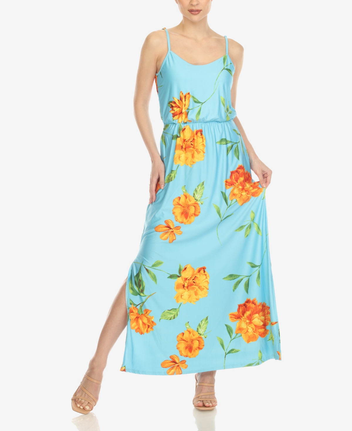 Women's Floral Strap Maxi Dress - Blue, Orange