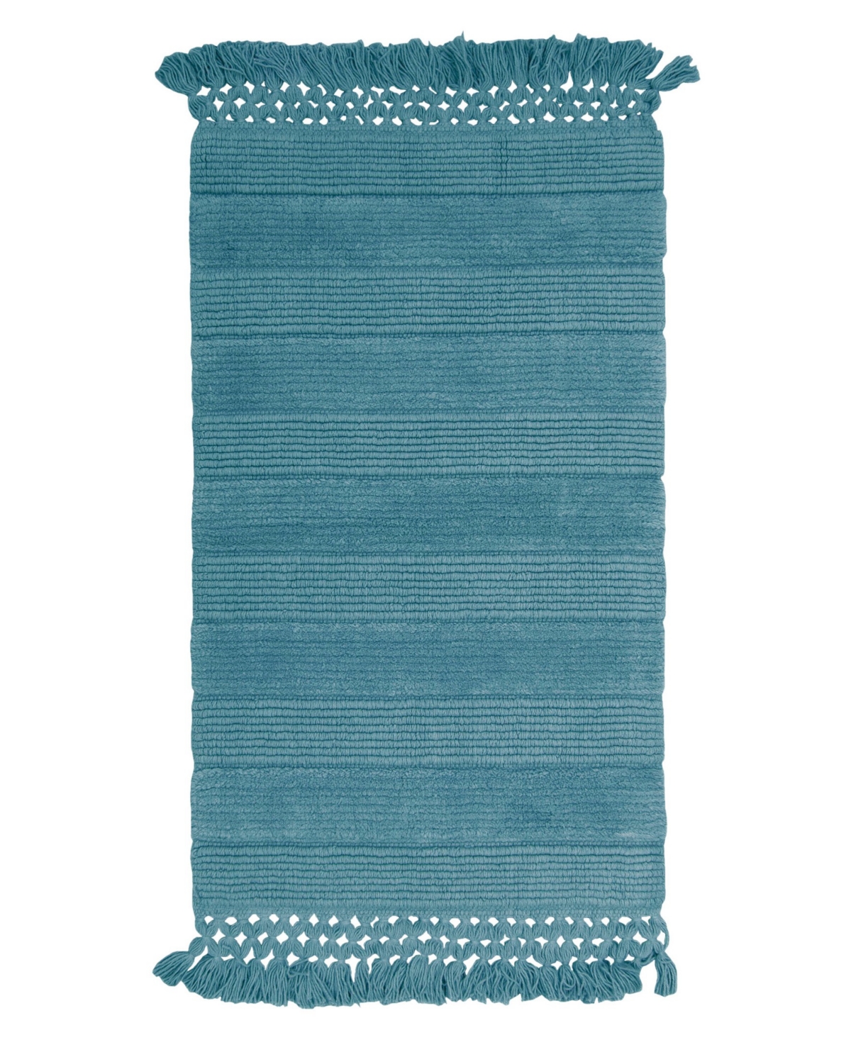 French Connection Safira Fringe 20" X 56" Cotton Bath Rug In Blue