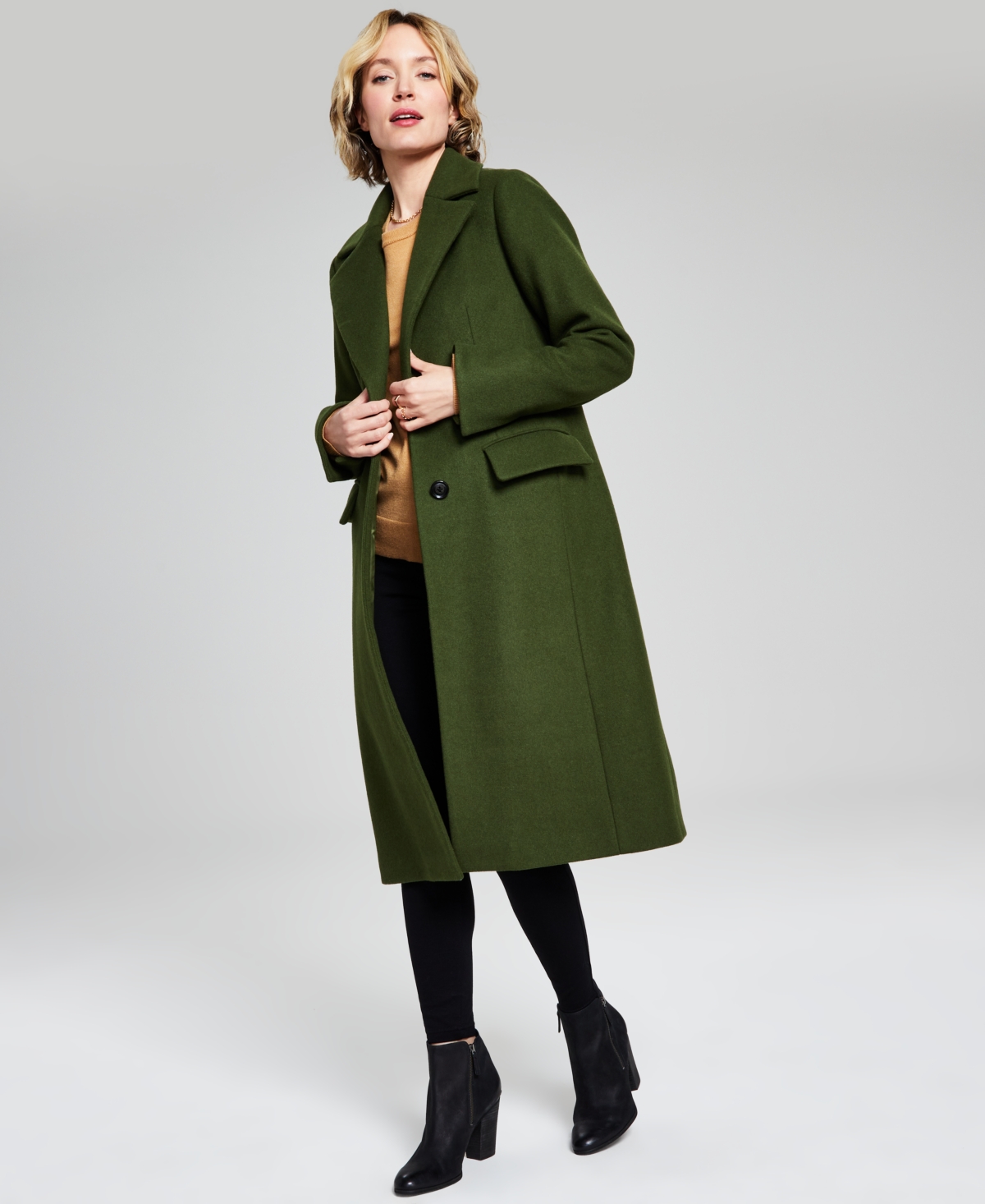 Michael Kors Michael  Women's Single-breasted Wool Blend Coat, Created For Macy's In Jade