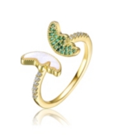 Rachel Glauber Ra 14K Gold Plated Green Cubic Zirconia Changeable Butterfly Ring - Green