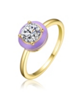 Rachel Glauber Ra Young Adults/Teens 14k Yellow Gold Plated with Cubic Zirconia Blue/Purple Enamel Bezel Stacking Ring - Purple