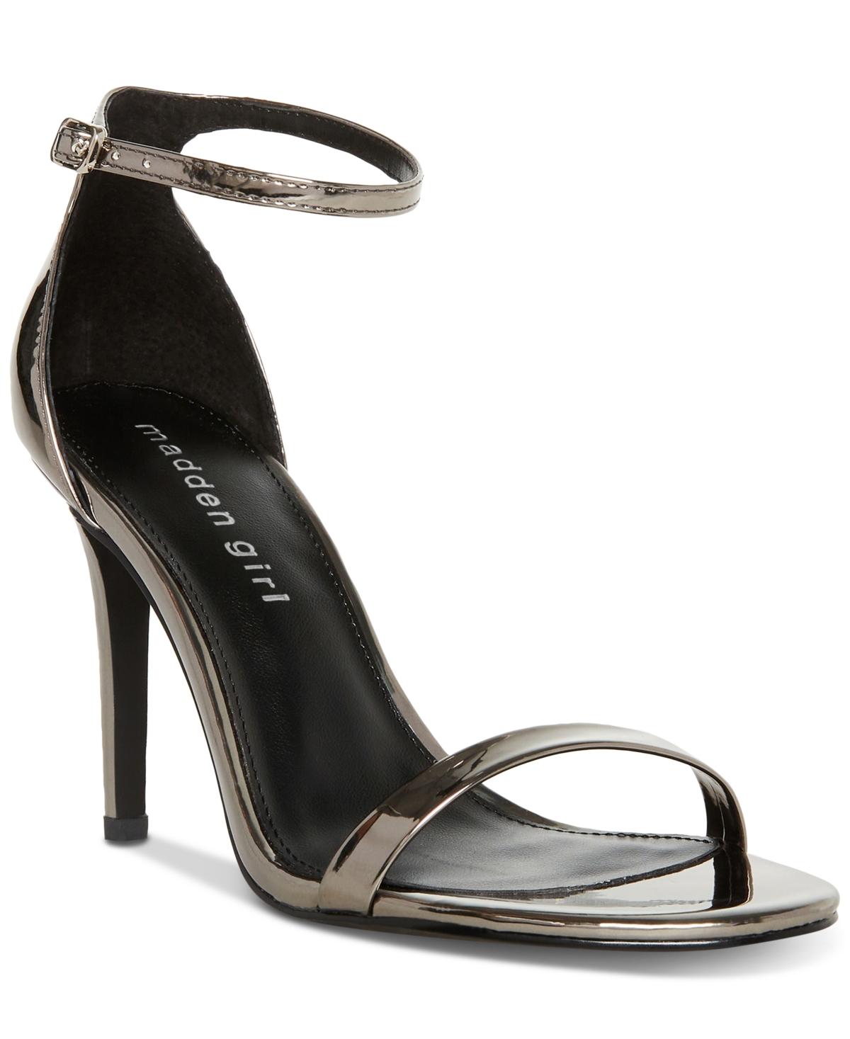 Shop Madden Girl Brazen Two-piece Stiletto Dress Sandals In Dark Silver Mirror Metallic