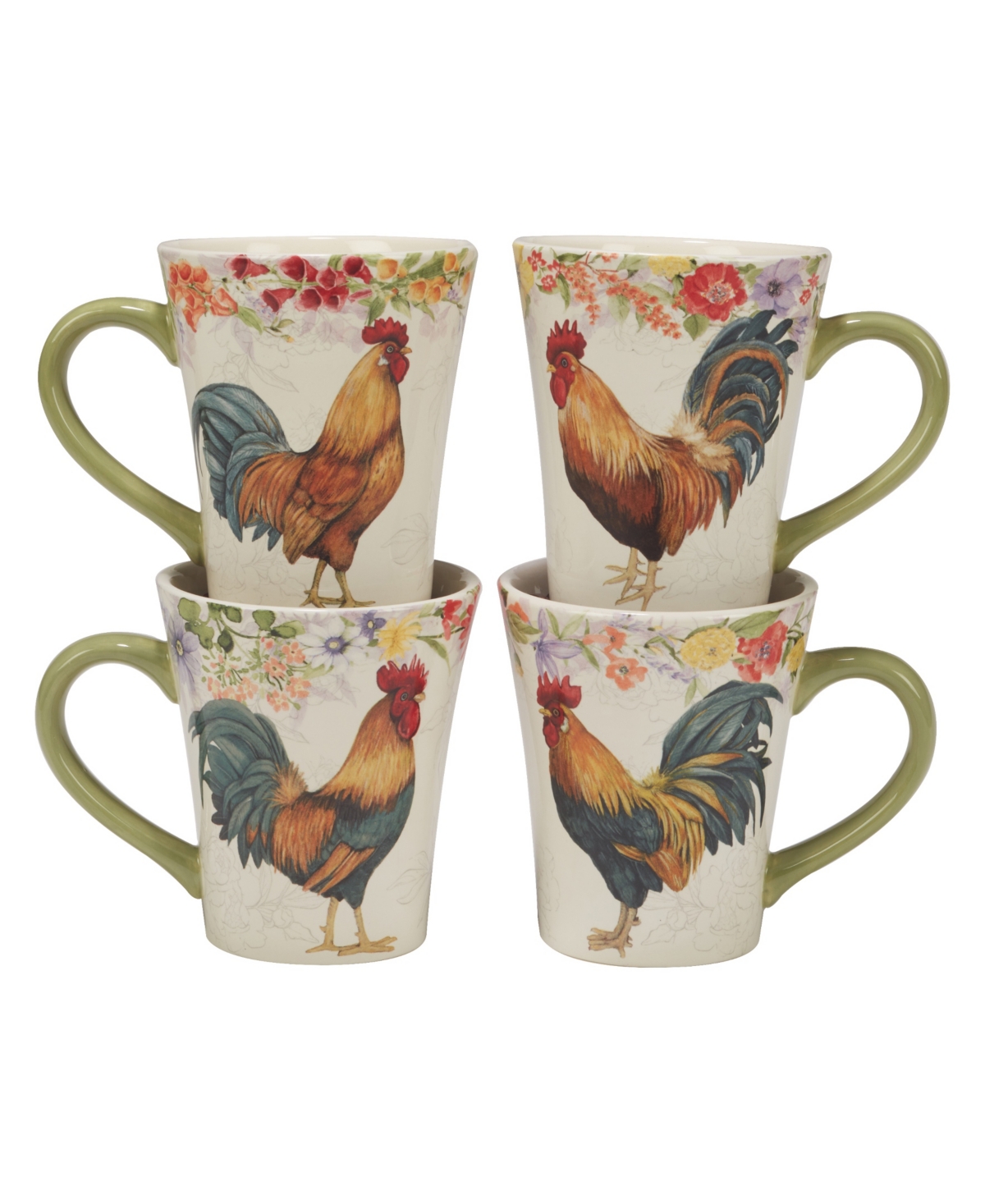 Certified International Floral Rooster Set of 4 Mug oz