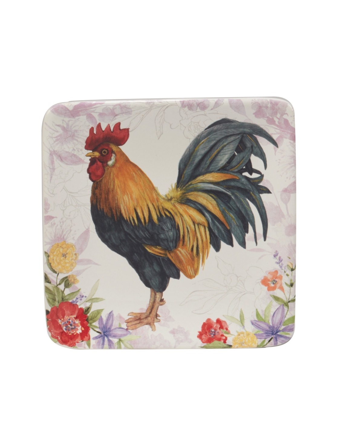 Certified International Floral Rooster Set of 4 Canape Plates