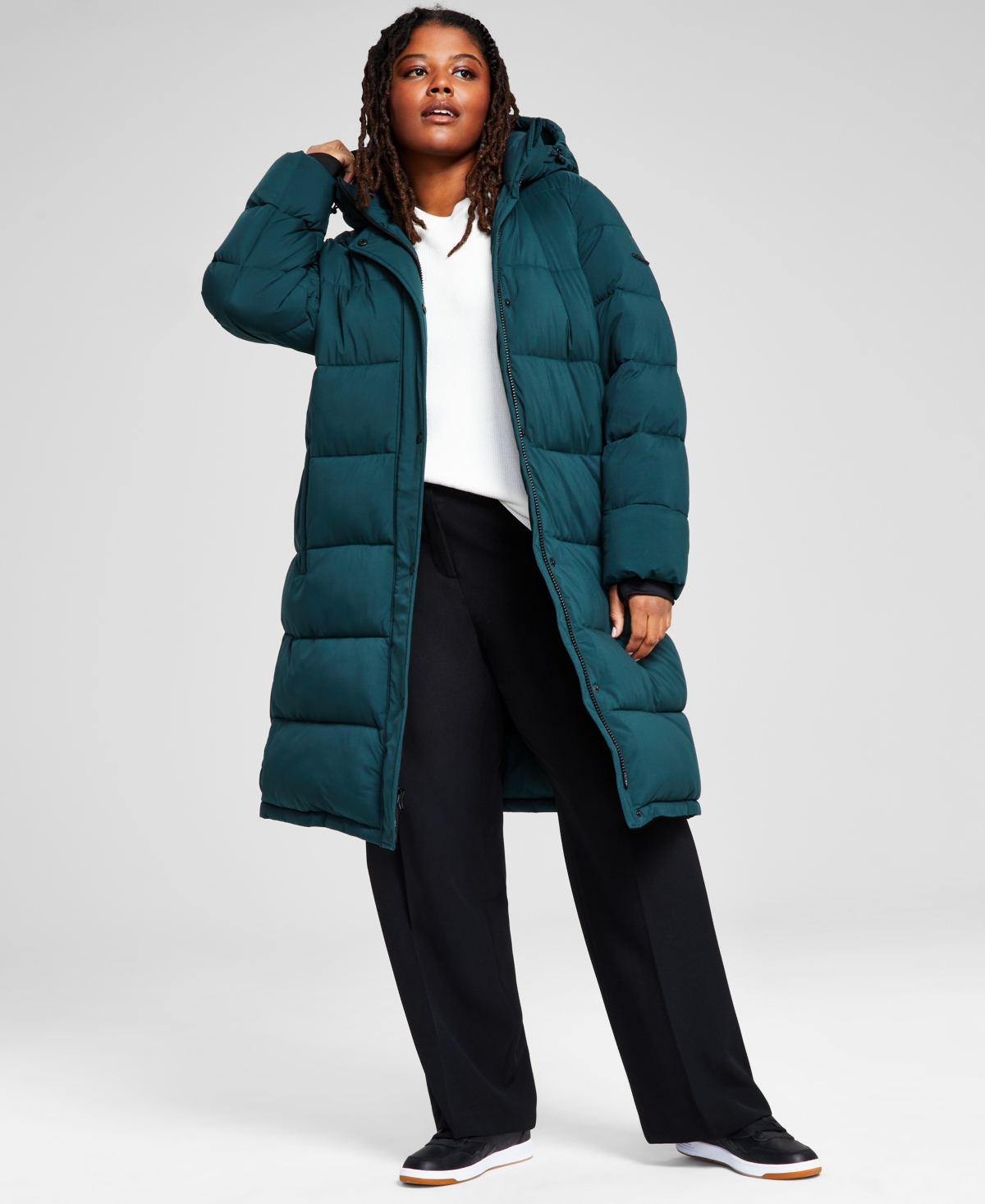 Women's Plus Size Hooded Puffer Coat, Created for Macy's - Cobalt