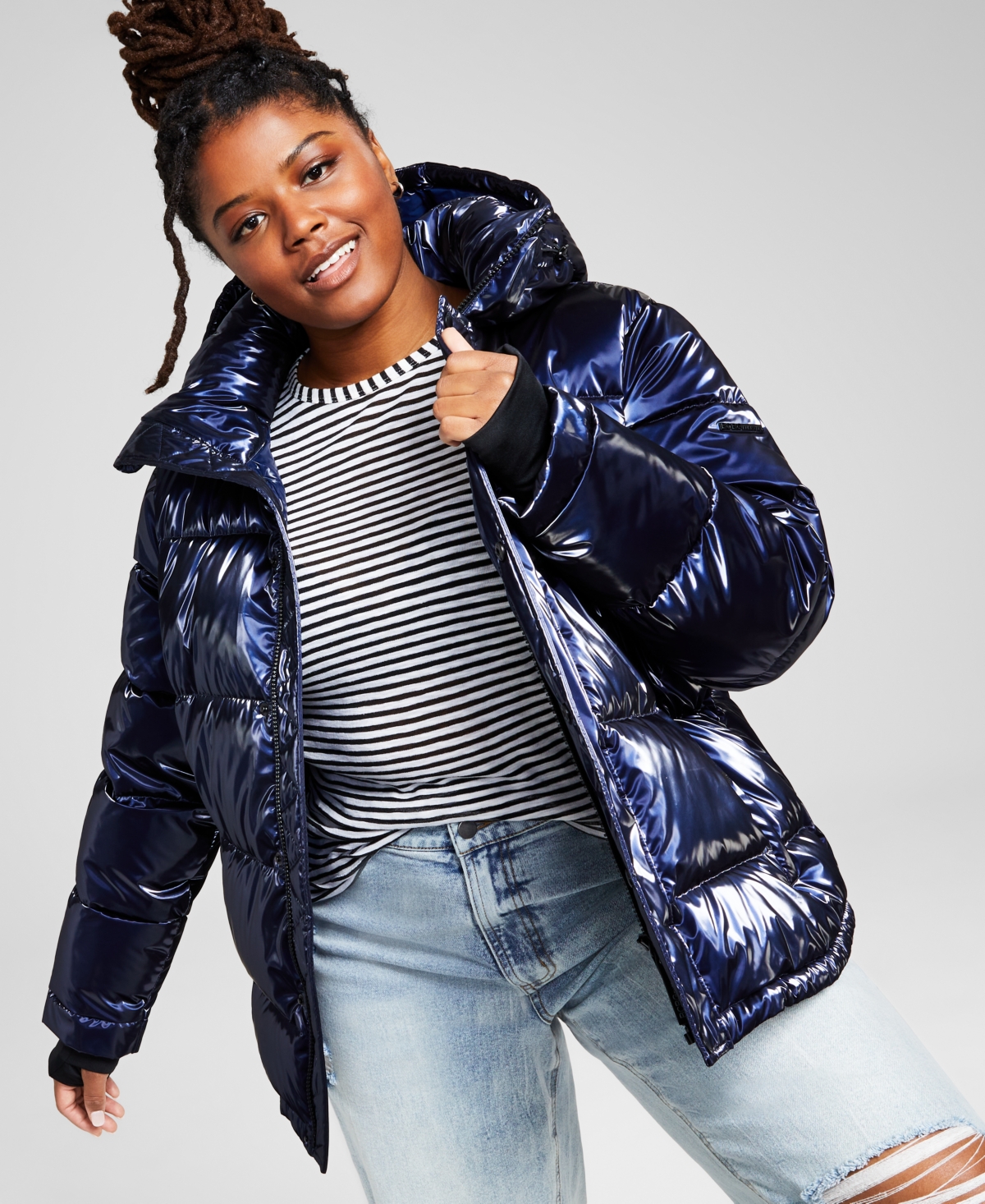 High low puffer coat top