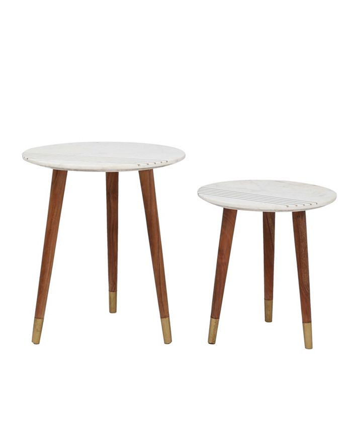 Furniture Steve Silver Terrace 20.5" Round Solid Wood and Marble