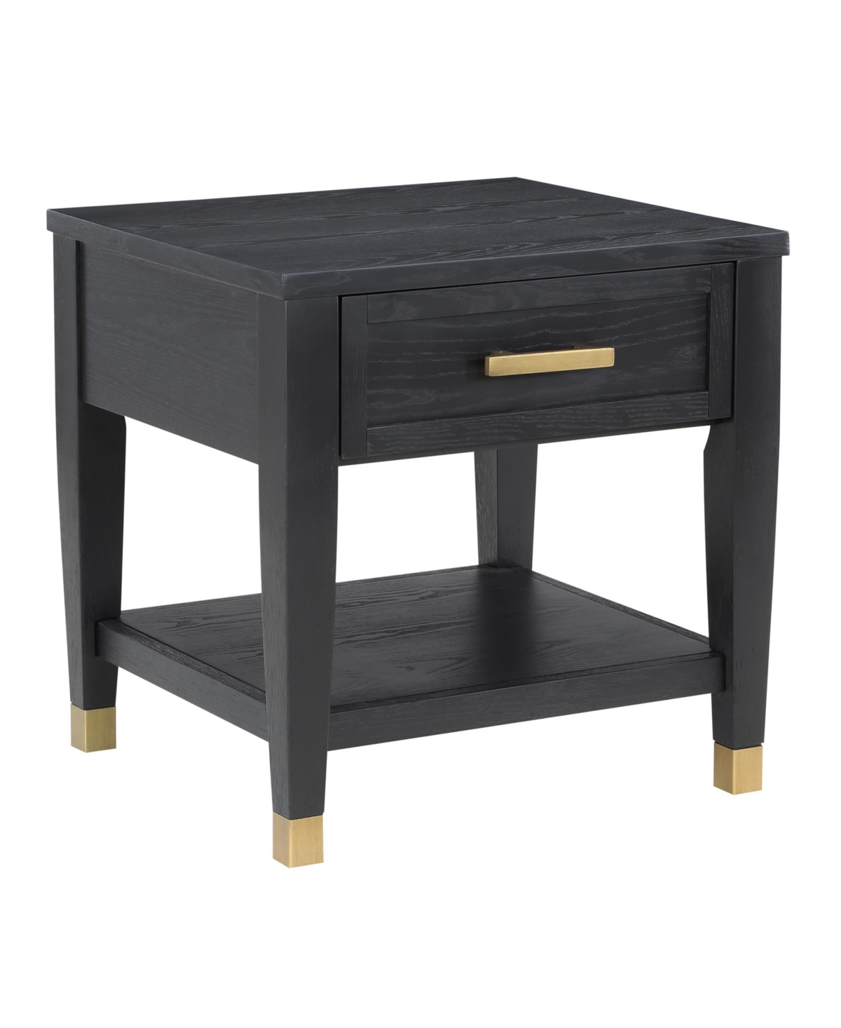 Steve Silver Yves 24" Wood End Table In Rubbed Charcoal With Brushed Brass Accen