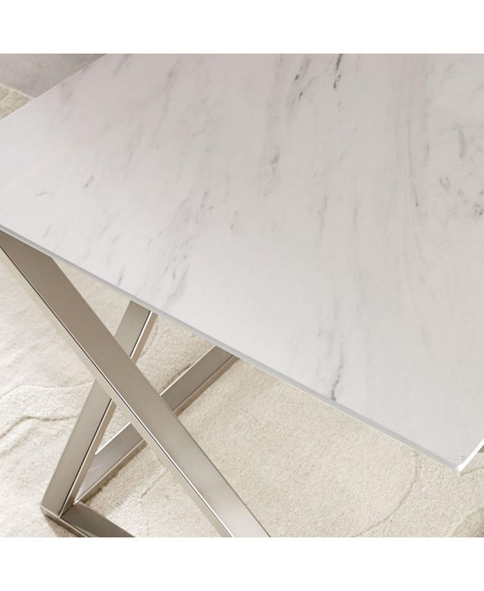Furniture Steve Silver Zurich 36" Square Faux Marble and Matte Chrome Cocktail Table - Macy's