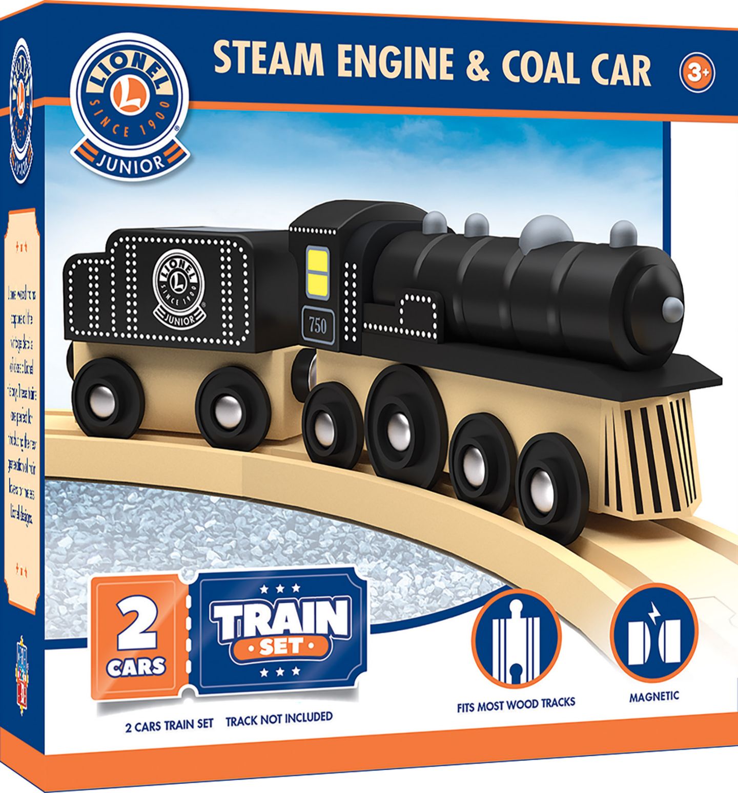 Детские игрушки Masterpieces Lionel Junior Original Magnetic Wooden Steam Engine and Tender, 2-Piece Set, цвет: Разноцветный — фото 1