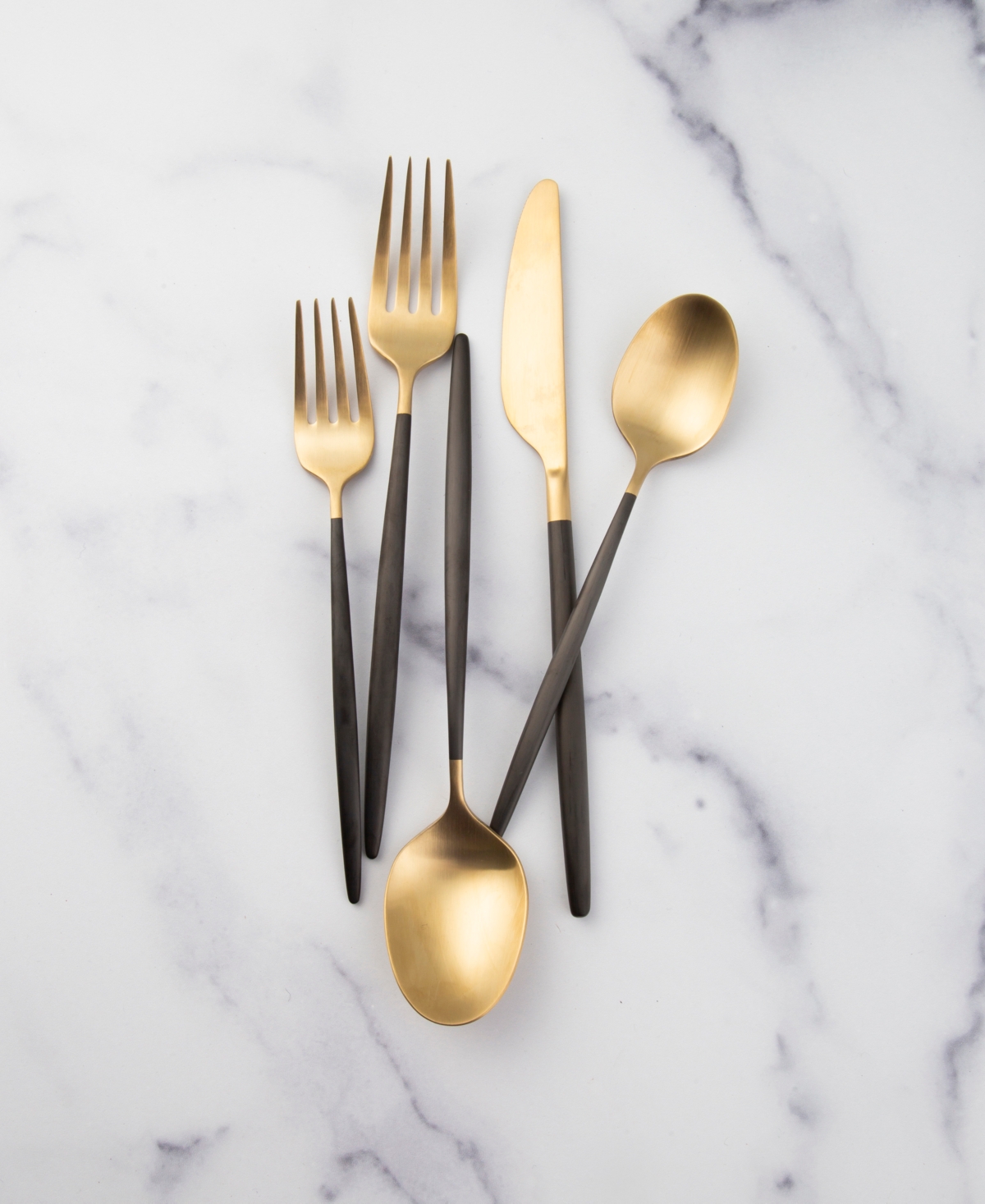 Cambridge Silversmiths Gaze Two Tone Black-Gold Satin Piece Flatware Set, Service For 4 - Black and Champagne Gold