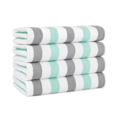 Arkwright Home Cabo Cabana Beach Towel (4-Pack, 30x70 in.), Soft Ringspun Cotton, Alternating Stripe Colors, Oversized Cabana Pool Towel - Grey/green, 70"