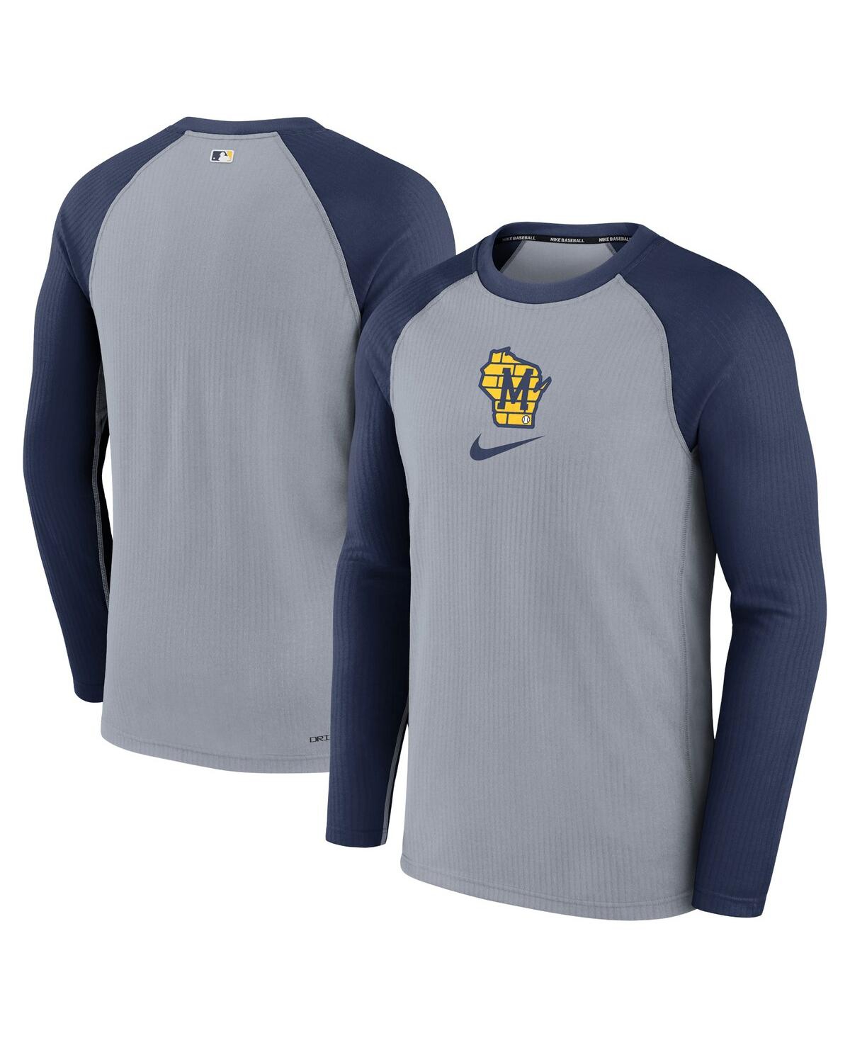 Nike Men's  Gray Milwaukee Brewers Authentic Collection Game Raglan Performance Long Sleeve T-shirt