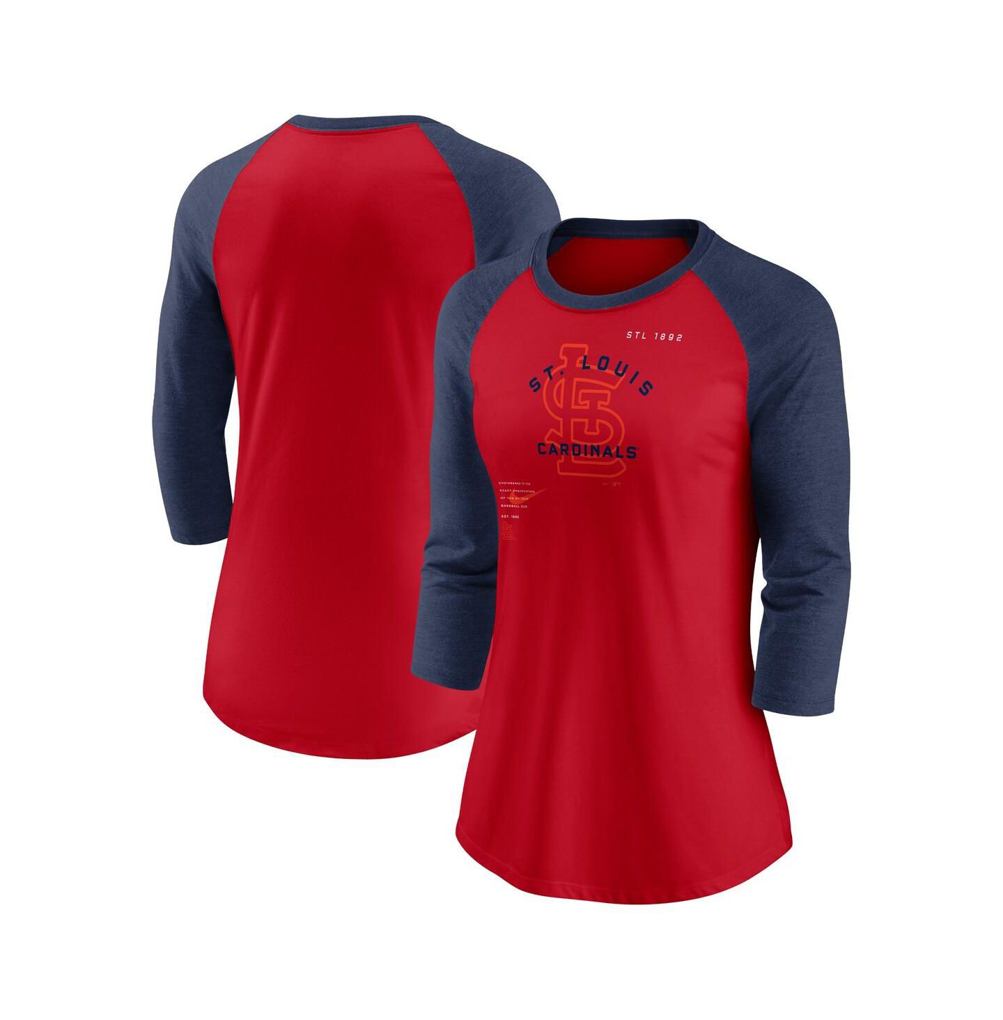 Женская футболка Nike Red, Navy St. Louis Cardinals Next Up Tri-Blend Raglan 3/4-Sleeve — фото 1