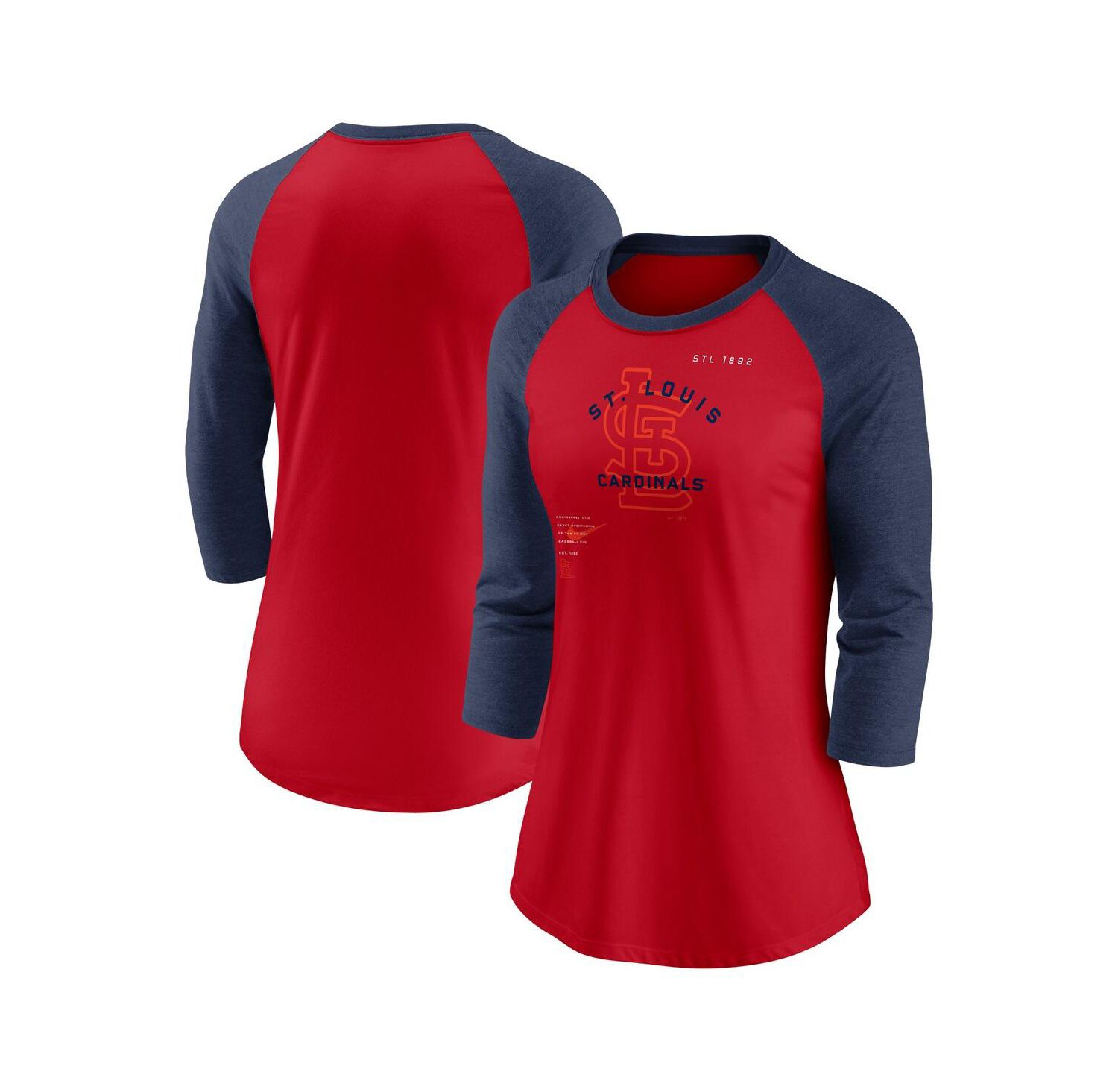Women's Red, Navy St. Louis Cardinals Next Up Tri-Blend Raglan 3/4-Sleeve T-shirt