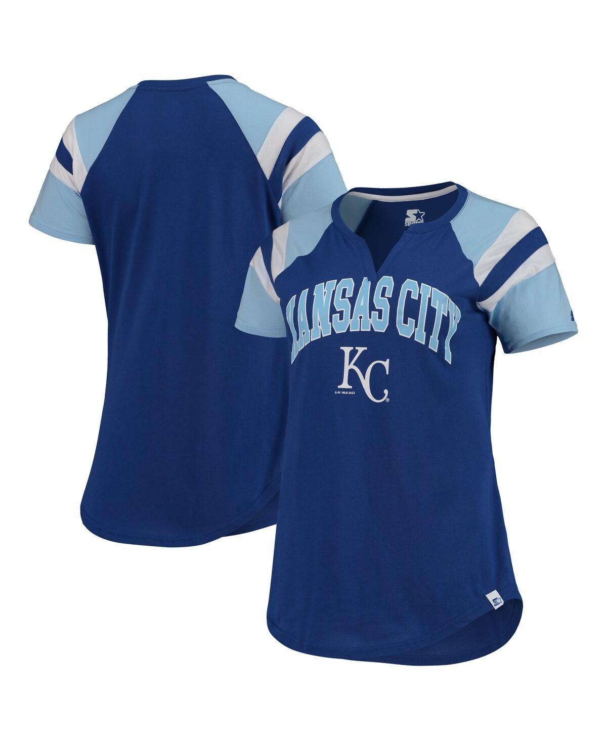 Shop Starter Women's  Royal,blue Kansas City Royals Game On Notch Neck Raglan T-shirt