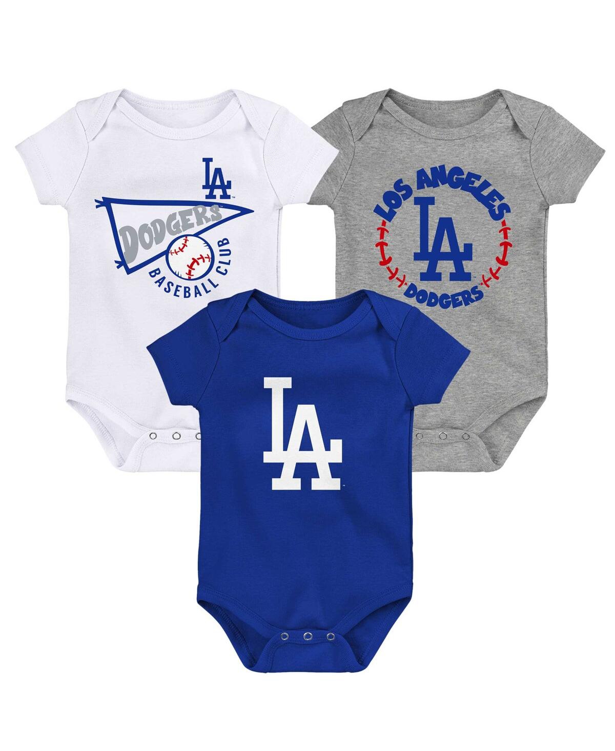 OUTERSTUFF INFANT BOYS AND GIRLS ROYAL, WHITE, HEATHER GRAY LOS ANGELES DODGERS BIGGEST LITTLE FAN 3-PACK BODYS