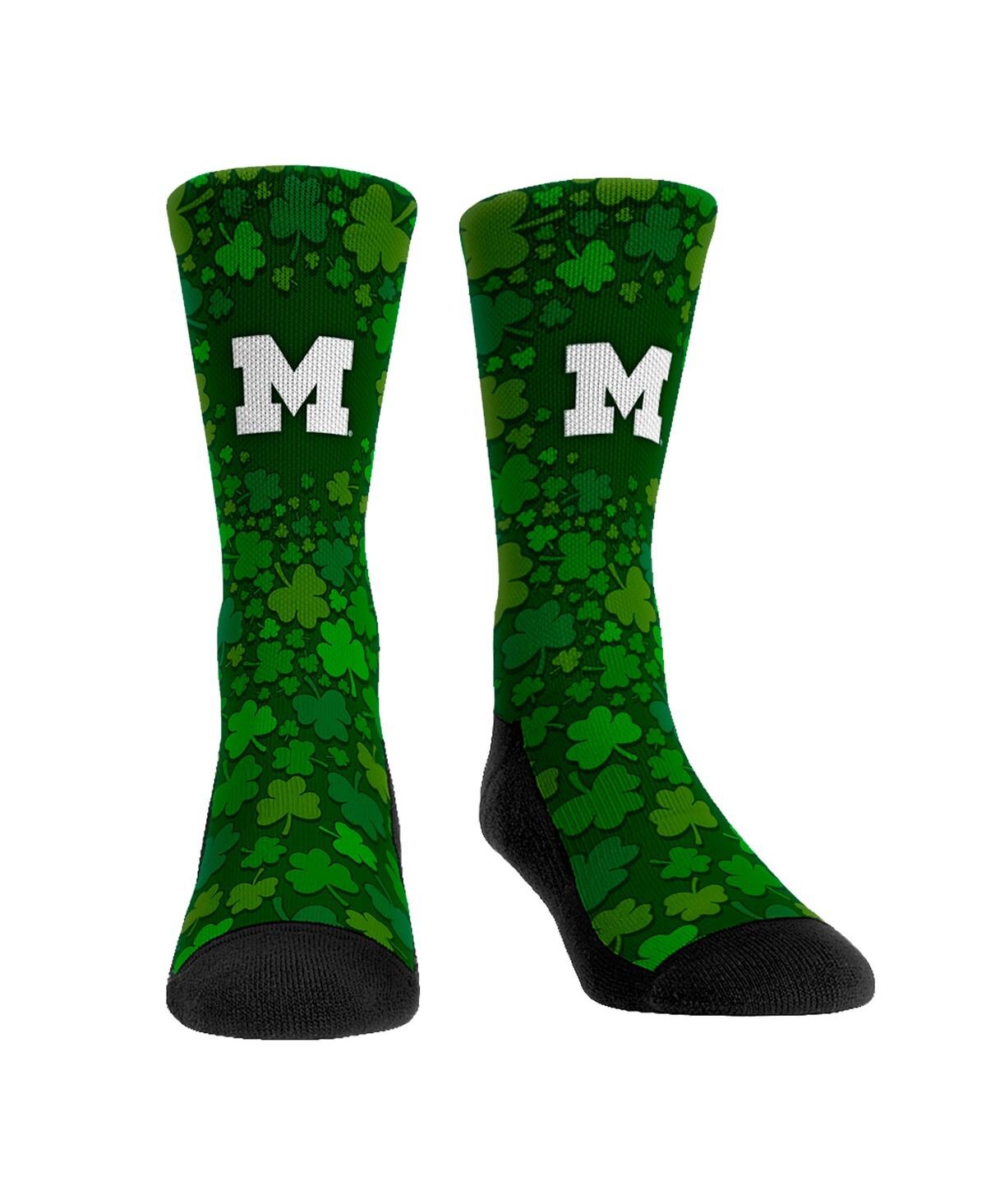 Rock 'em Men's And Women's  Socks Michigan Wolverines St. Patrick's Day Shamrock Crew Socks In Green