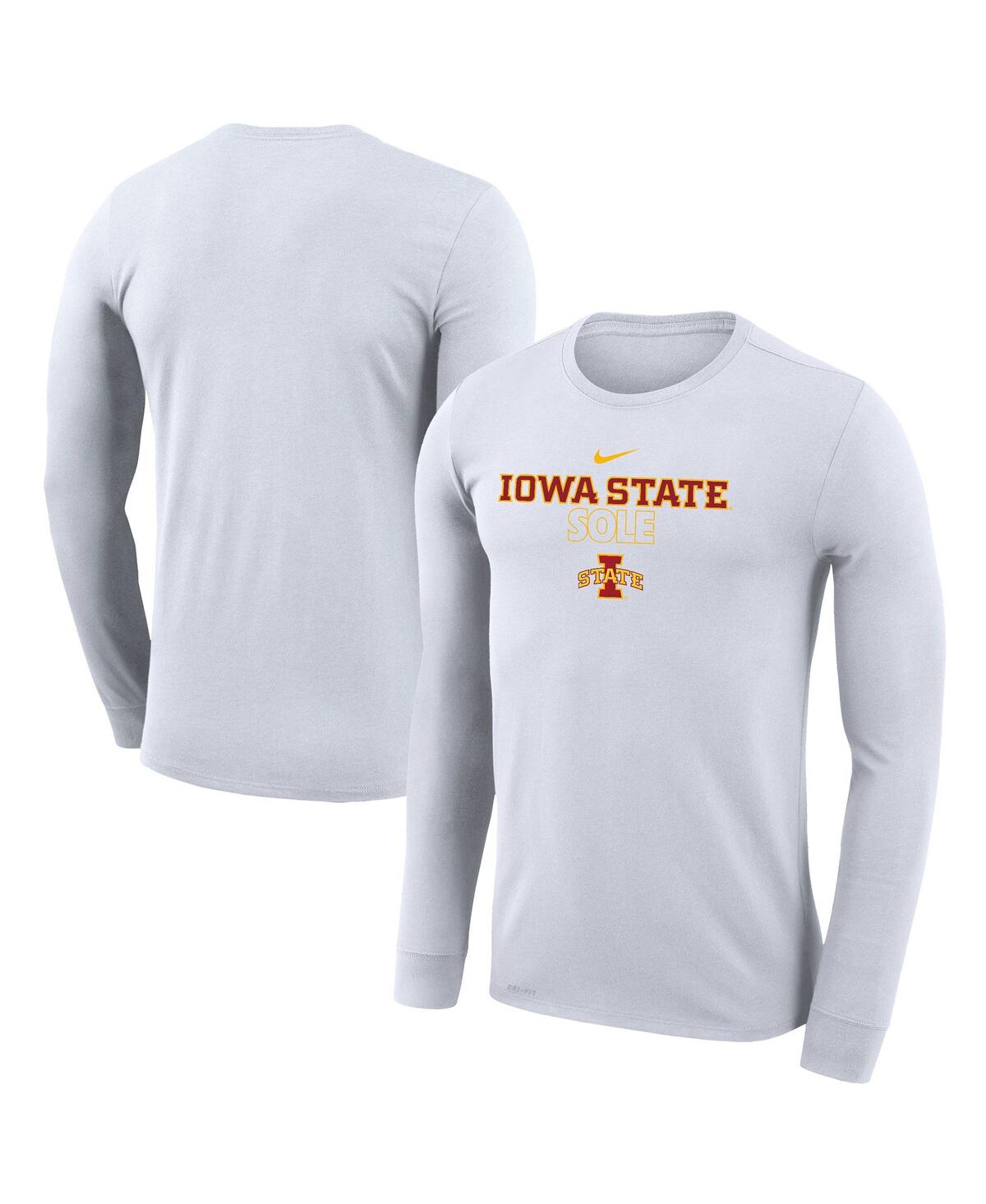Shop Nike Men's  White Iowa State Cyclones On Court Bench Long Sleeve T-shirt