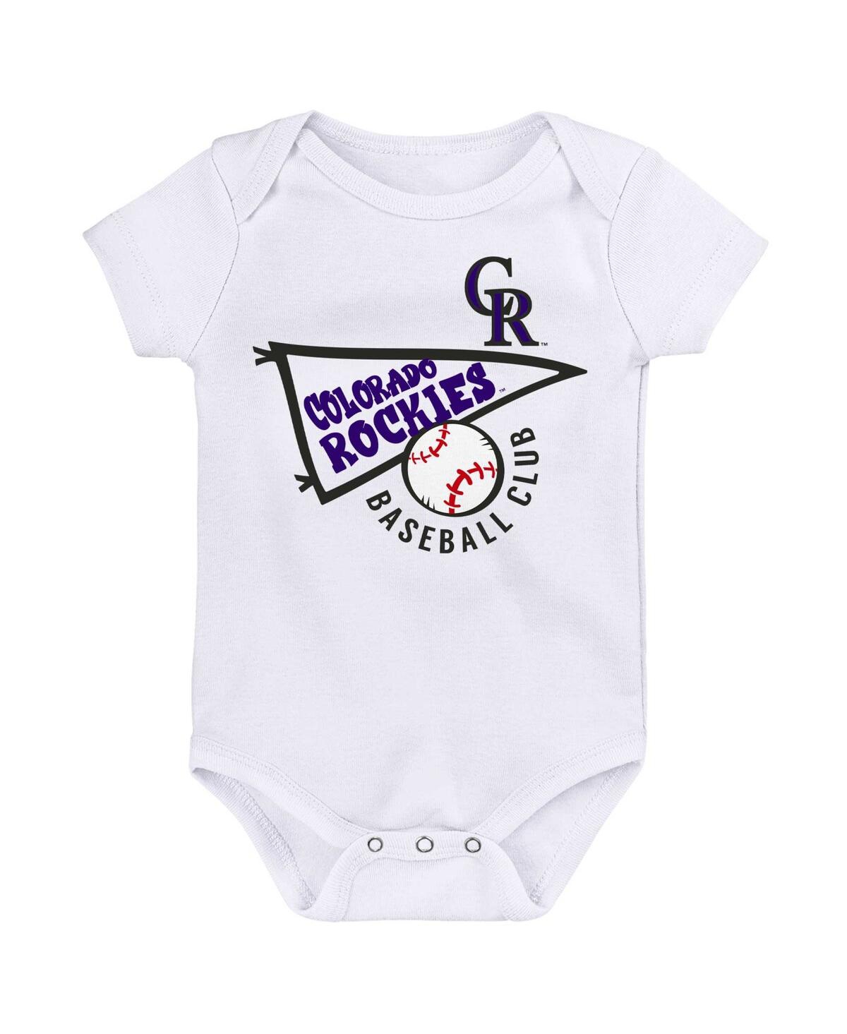 Shop Outerstuff Infant Boys And Girls Purple, White, Heather Gray Colorado Rockies Biggest Little Fan 3-pack Bodysui In Purple,white,heather Gray