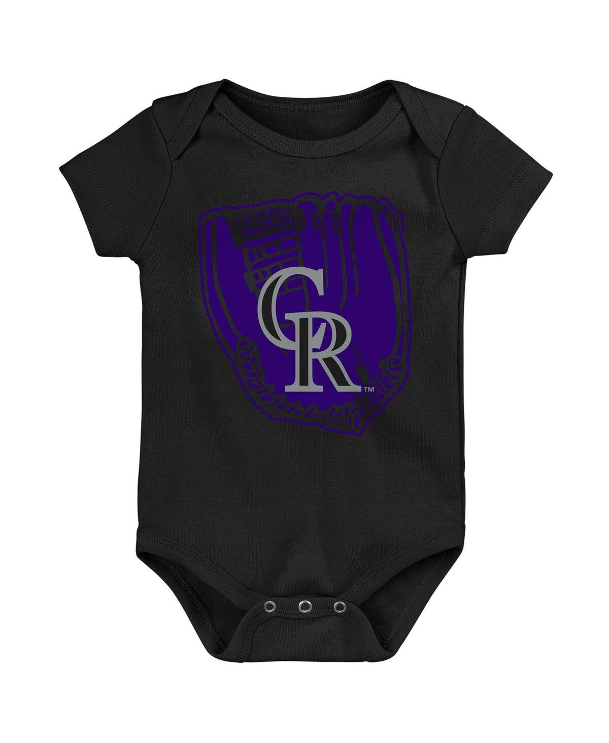 Shop Outerstuff Infant Boys And Girls Purple, Black, White Colorado Rockies Minor League Player Three-pack Bodysuit  In Purple,black