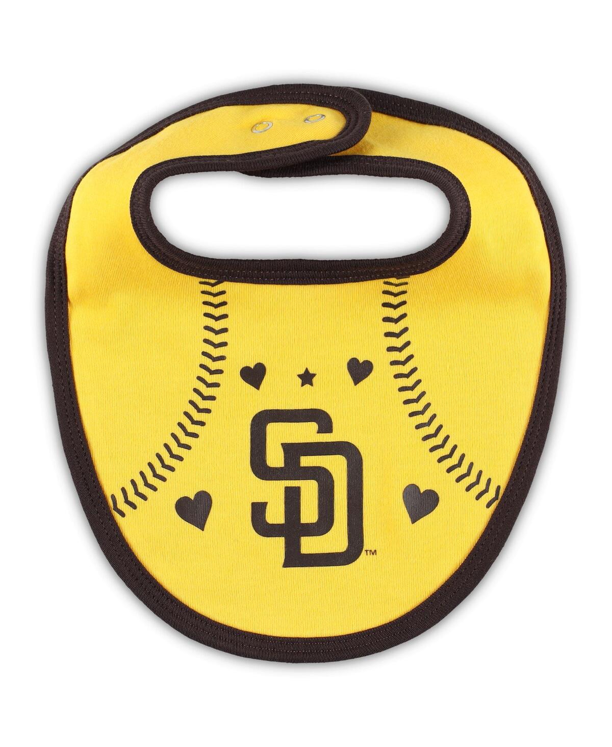 Shop Outerstuff Newborn And Infant Boys And Girls Brown, Gold San Diego Padres Three-piece Love Of Baseball Bib Body In Brown,gold