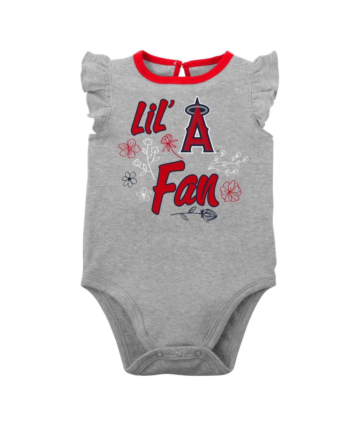 Outerstuff Newborn And Infant Boys And Girls Red, Heather Gray Los Angeles Angels Little Fan Two-pack Bodysuit In Red,heather Gray