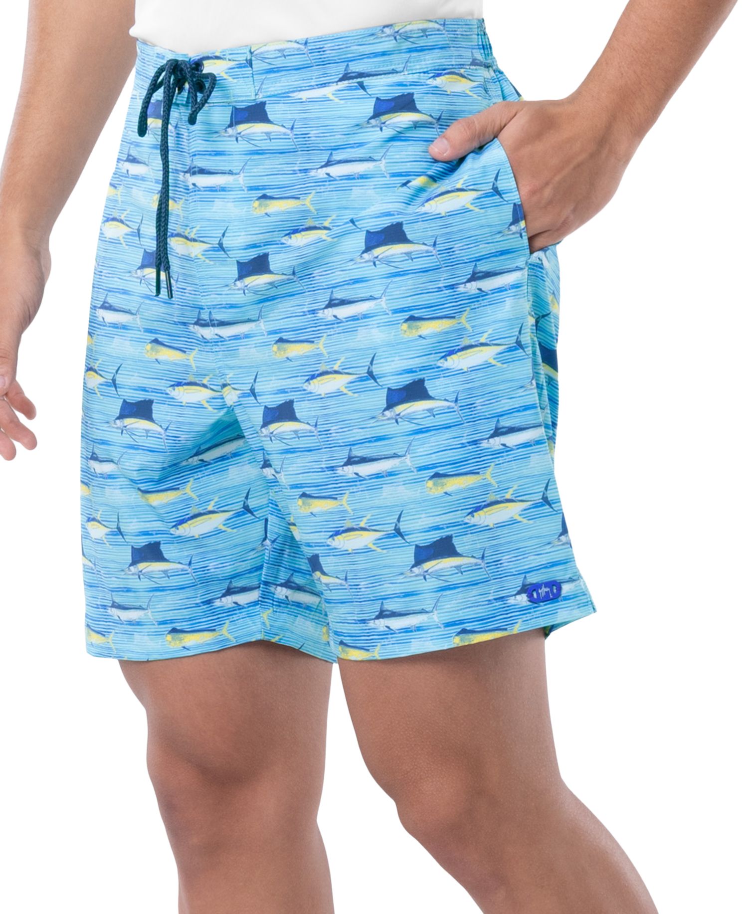 Men's Scribble Fish Drawstring 7" Surf Shorts