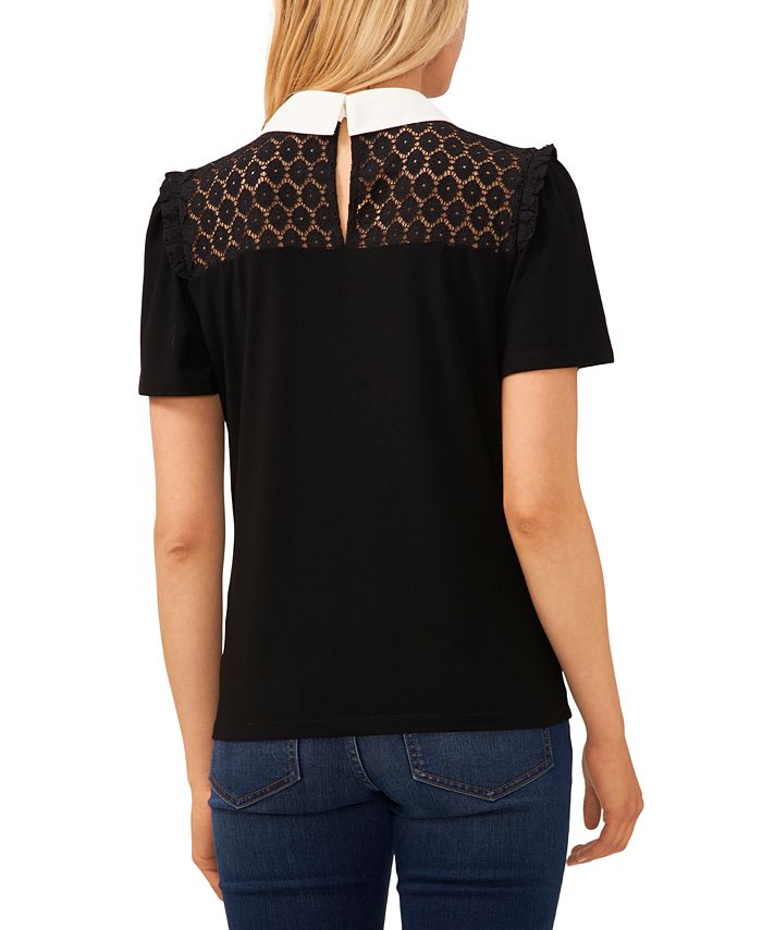 Lace Contrast Crew Neck Top main image 0