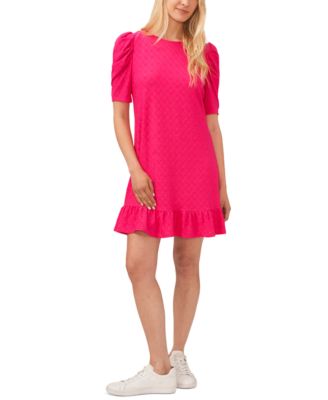 CeCe - Women's Puff-Sleeve Eyelet Ruffled-Hem Dress