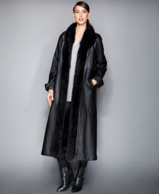 The Fur Vault - Fox-Trimmed Rabbit-Fur-Lined Leather Maxi Coat