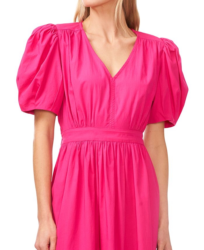 CeCe Women's V-Neck Puff-Sleeve Tie-Waist Maxi Dress - Macy's