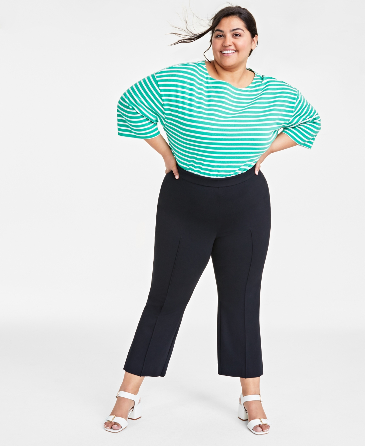 Trendy Plus Size Ponte Kick-Flare Ankle Pants, Regular and Short Length, Created for Macy's - Deep Black
