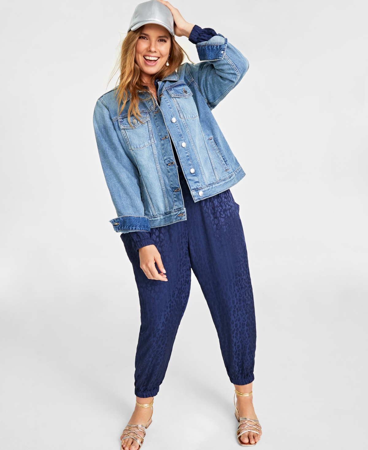 On 34th Trendy Plus Size Classic Denim Trucker Jacket, Created For Macy's In Light Wash