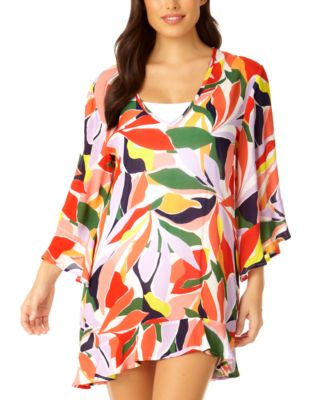 Anne Cole - Women's Printed V-Neck Tunic Swim Cover-Up