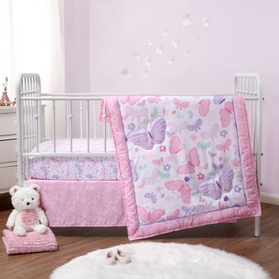 The Peanutshell Pink and Purple Butterfly Song Crib Bedding Set for Baby Girls 3 Piece Nursery Set Macy s