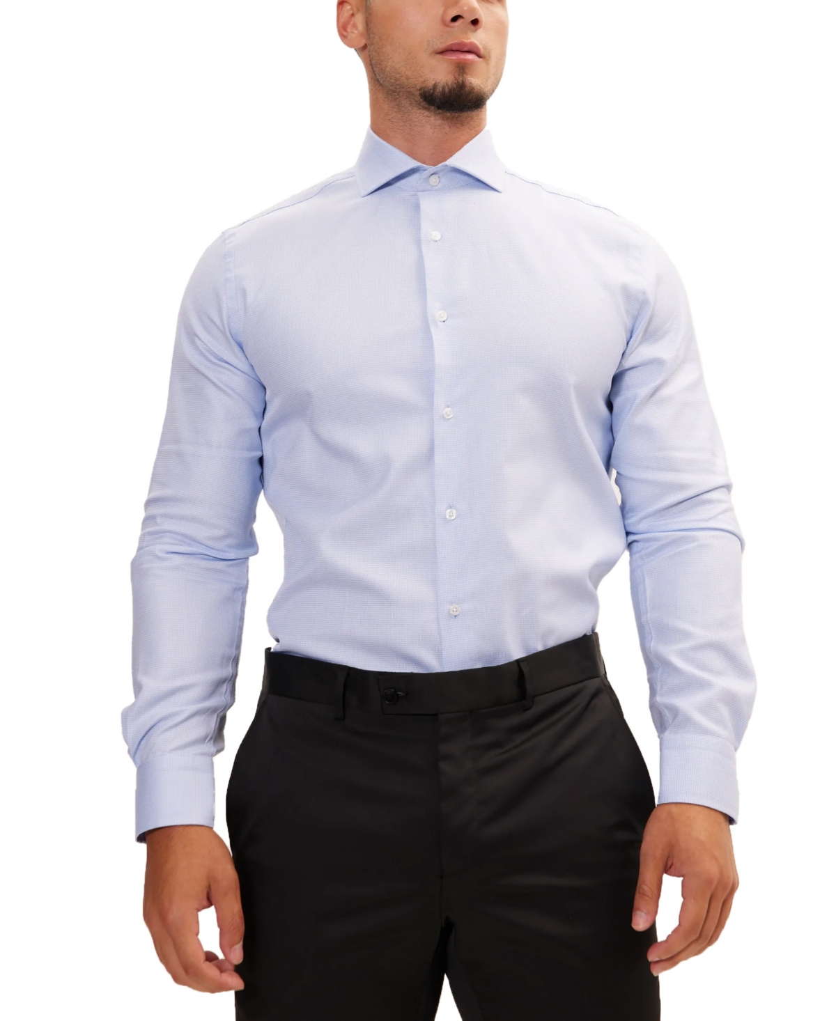 Shop Ron Tomson Men's Modern Spread Collar Textured Fitted Shirt In Blue White