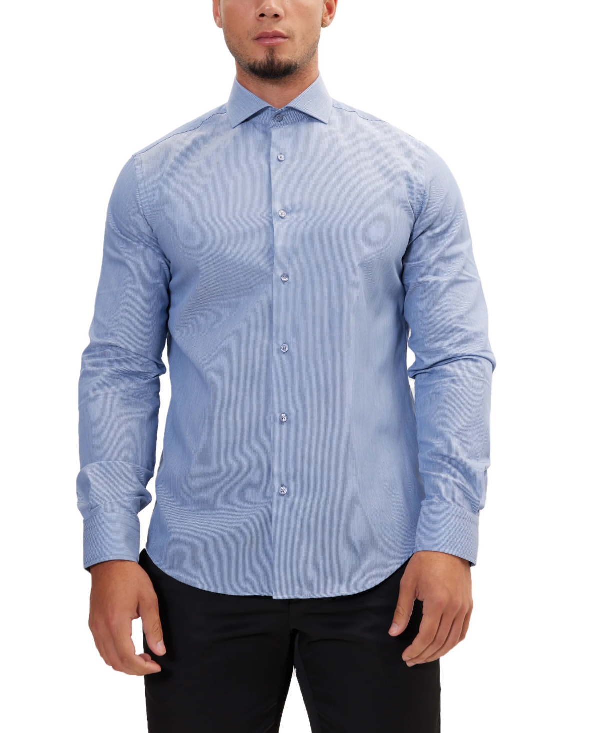 Men's Modern Spread Collar Textured Fitted Shirt - Navy White-